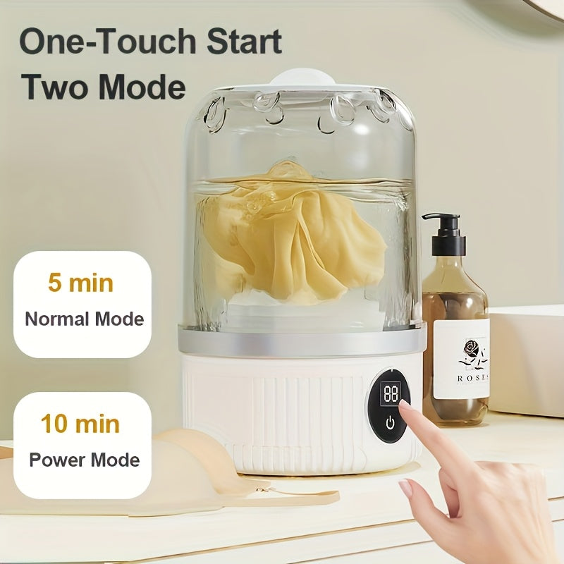 Portable Mini Washing Cup One-Button Start 2 Modes Impeller Hand-Wash Simulation Space-Saving Electric Mini Washer for Travel Camping Dorms Small Spaces White