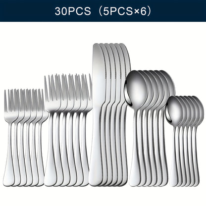 20/24/30/65pcs Stainless Steel Silverware Set, Flatware Set for Kitchen, Cutlery Set with Forks, Spoons, Knives, Serving Set, Modern Flatware Set Service for 4/4/6/12