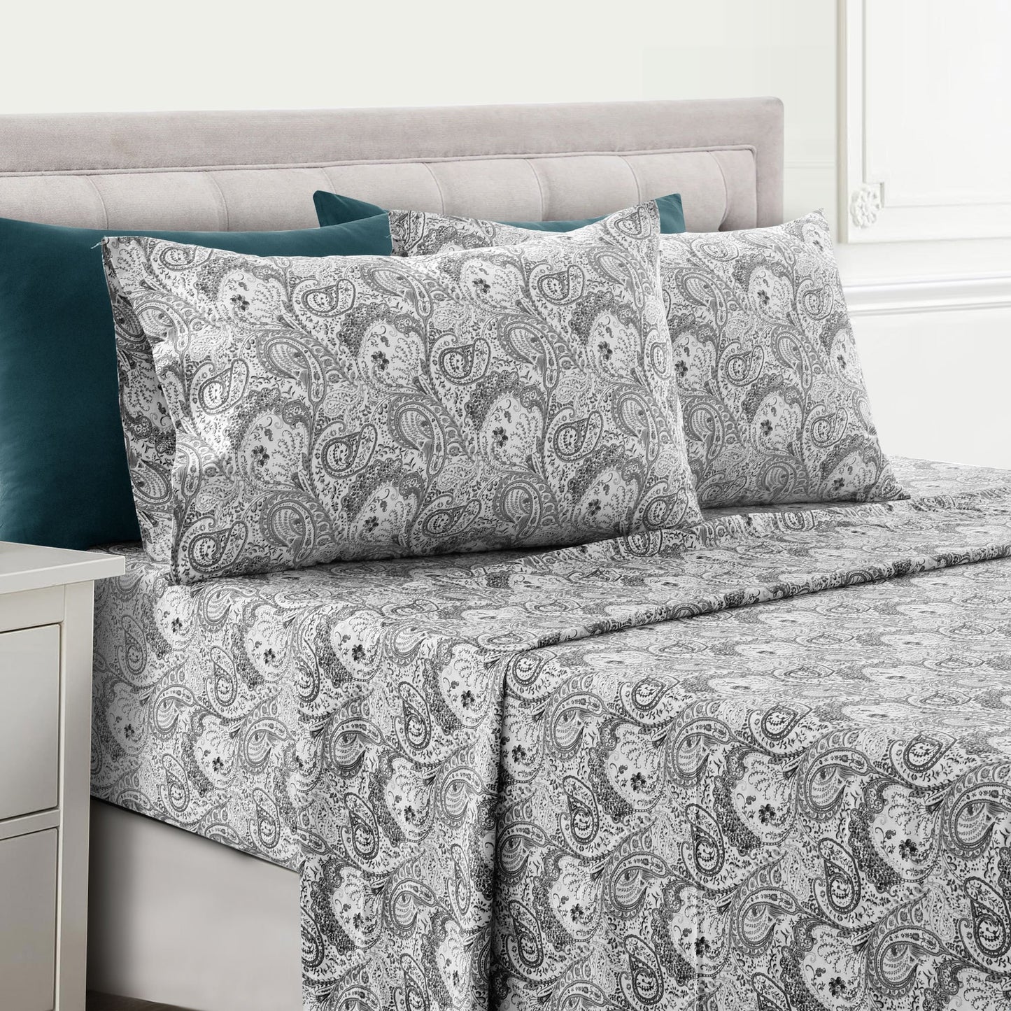 Lux Decor 4/6 Pieces Paisley Bed Sheet, Breathable Hotel Style Sheets, 100% polyester Sheets Deep Pockets, Easy-Fit, Soft & Wrinkle Free Cooling Bed Sheets, 6 Pc includes 4 pillowcases and 4 Pc (Twin & Twin xl) includes 2 pillowcases