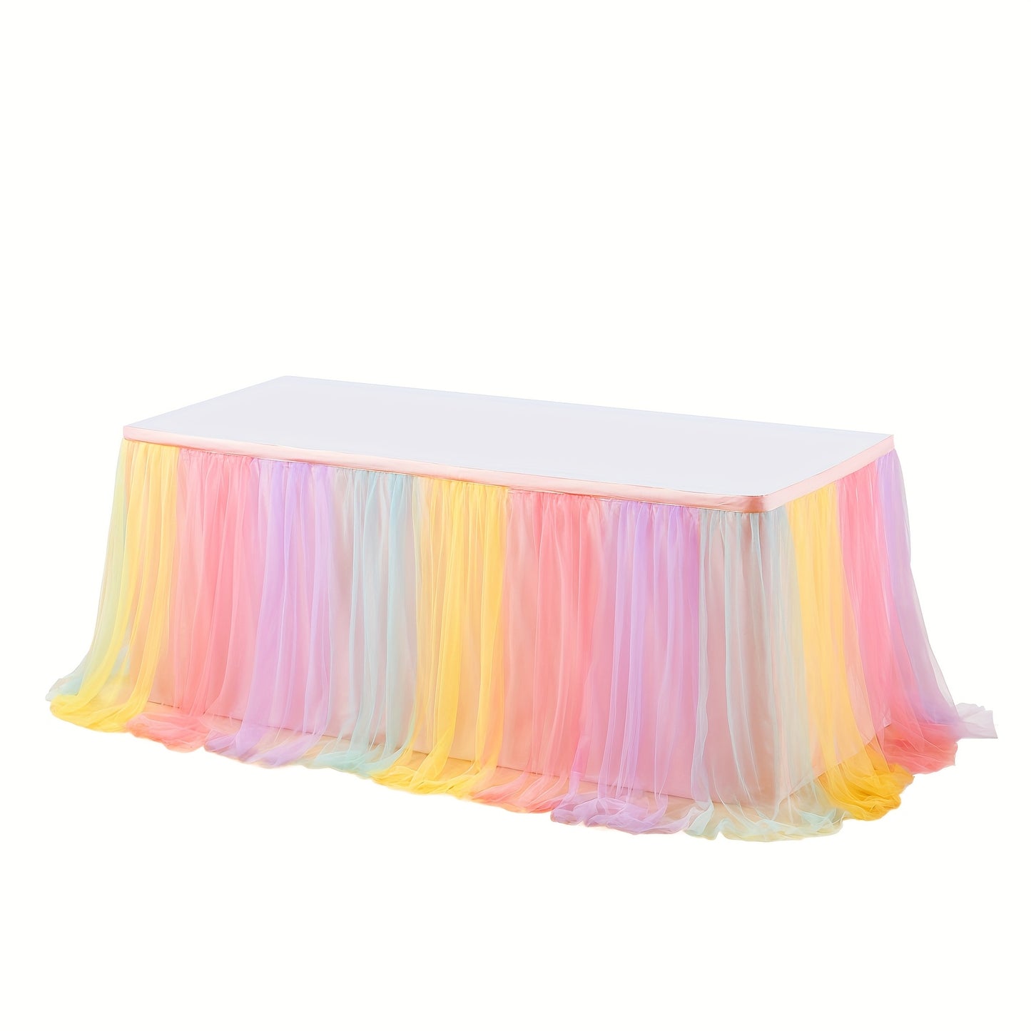 6Ft Pink Tulle Table Skirt Tablecloth, Pink Ruffle Tutu Table Skirts, for Rectangle Tables Or Round Tables Desk Skirt for Princess Girls Birthday Party Cake Dessert Table Decorations
