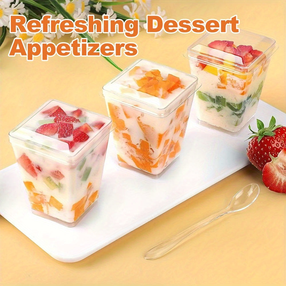 (Quick Arrival) 50/100/150/200 Packs 5oz Plastic Dessert Cup with Lid & Spoon Set, Pudding Cup with Lid, Mini Dessert Cup, Party Gathering Use, Suitable for Large Gatherings, Family Gatherings, Camping Picnics