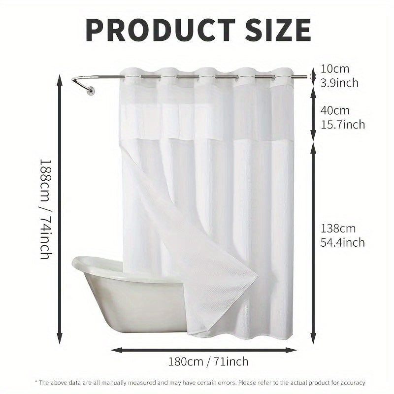 Hookless Shower Curtain with Snap Liner 74x71 Inch - Waffle Texture Double Layer with See-Through Window Waterproof Washable Hotel Quality Bathroom Curtain Set | Grey White Matcha Black | Home Decor Gift