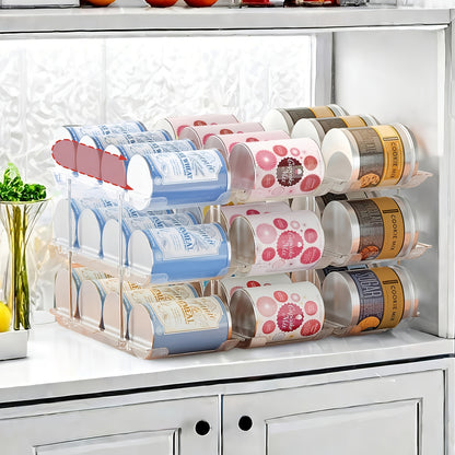 Can Storage Rack Pantry Organizer 36-Can Capacity 3-Tier Auto-Rolling Stackable | Transparent PET Canned Food Organizer for Kitchen Pantry Garage Dorm | Tool-Free Assembly for Soda Soup Vegetable Cans