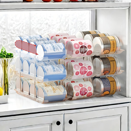 Can Storage Rack Pantry Organizer 36-Can Capacity 3-Tier Auto-Rolling Stackable | Transparent PET Canned Food Organizer for Kitchen Pantry Garage Dorm | Tool-Free Assembly for Soda Soup Vegetable Cans