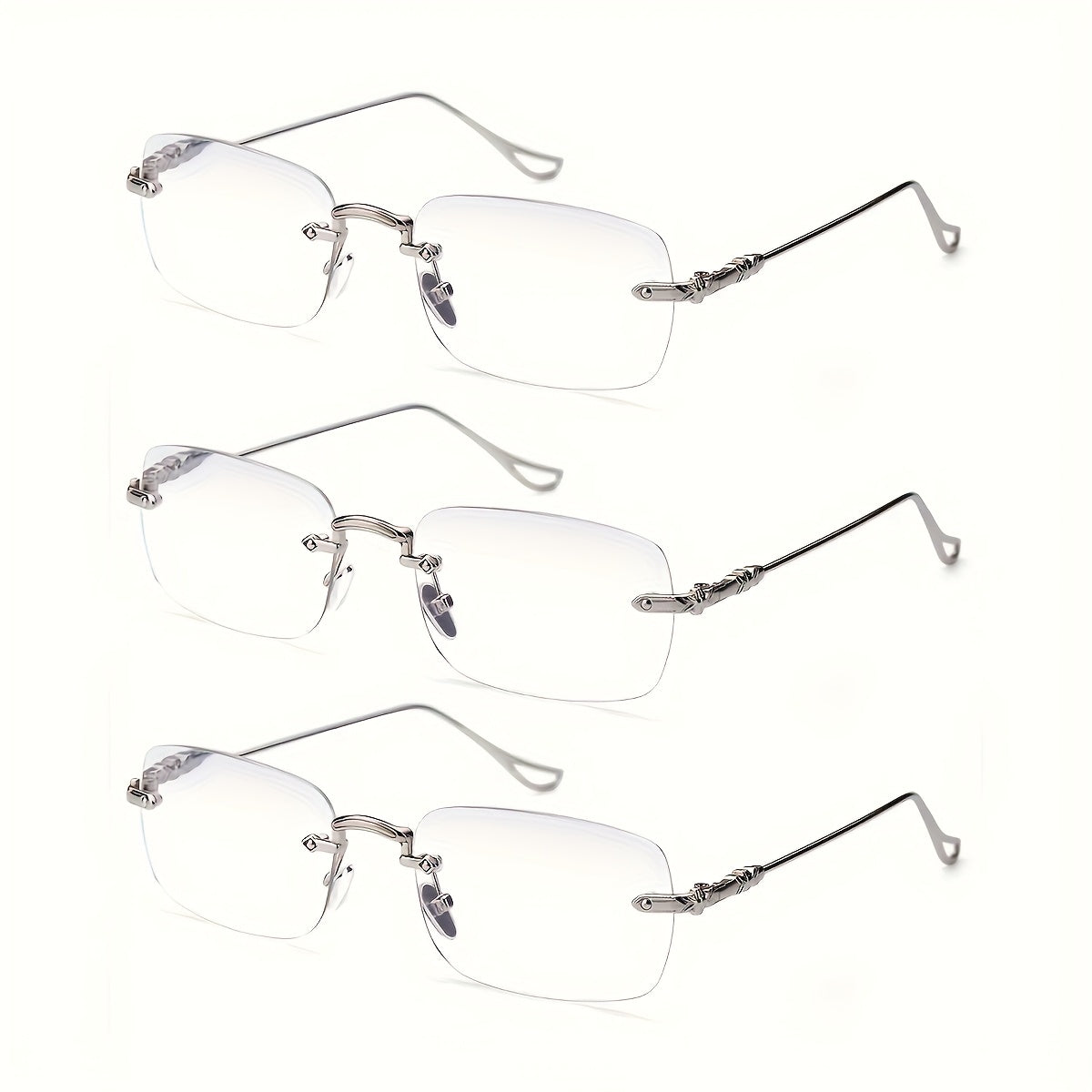 3Pack Rimless Reading Glasses for Women Blue Light Blocking Lightweight Metal Classic Computer Readers Anti Eyestrain