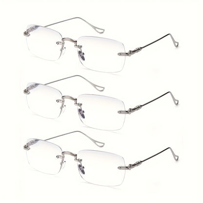 3Pack Rimless Reading Glasses for Women Blue Light Blocking Lightweight Metal Classic Computer Readers Anti Eyestrain