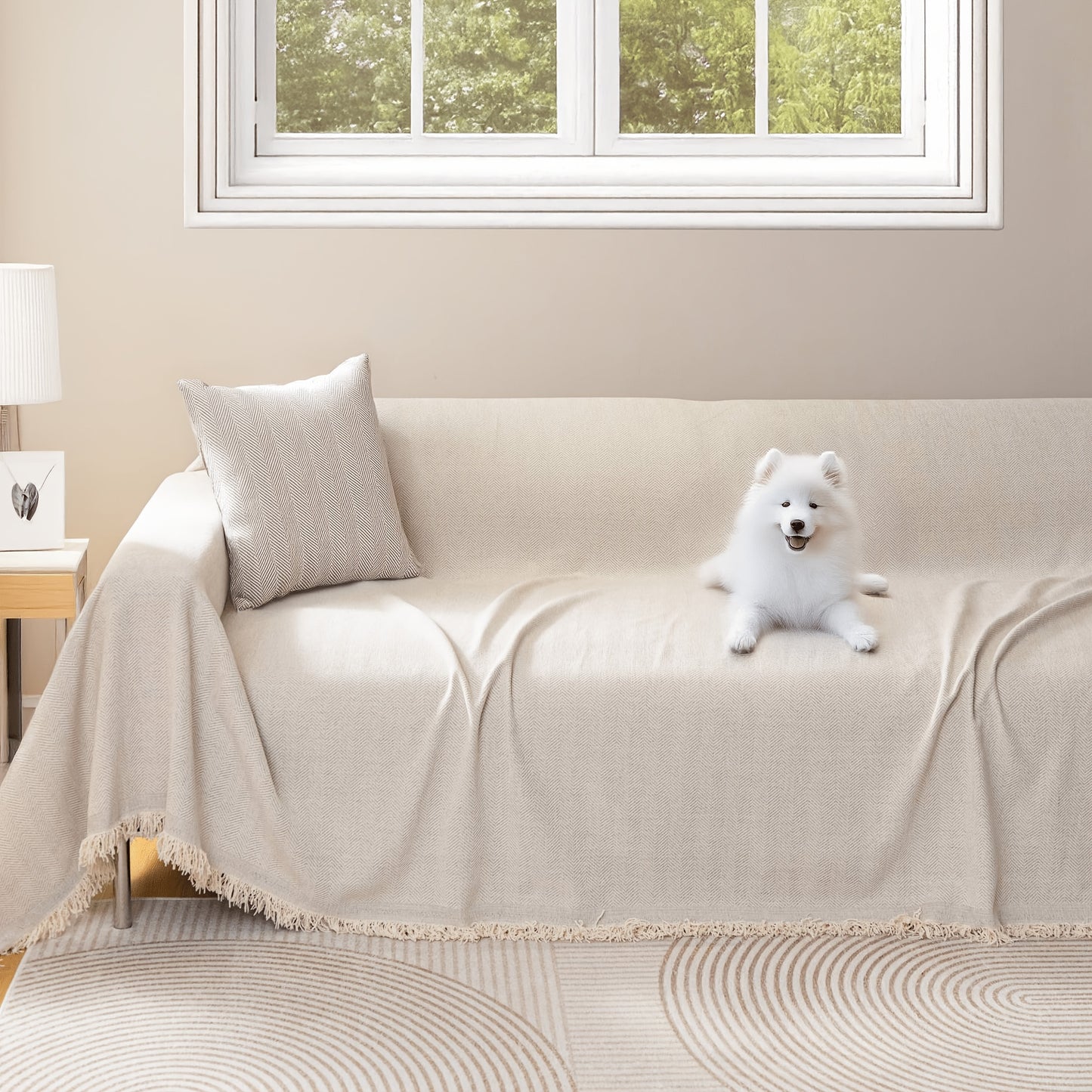 Extra-Large Sofa Cover Measuring 134 by 102 Inches, Designed to Be Pet-Friendly, Washable, And Made from Durable, Breathable Fabric. This Modern Protector Is Scratch-Proof And Easy to Clean, Making It a Budget-Friendly Option for Your Living Room
