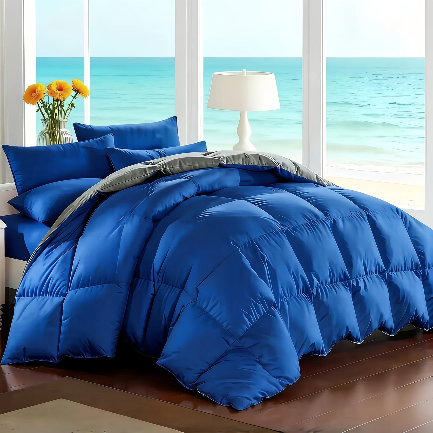 Comforter Set 7-Piece Bed in a Bag Queen King Full Soft Microfiber Down Alternative Comforter Fitted Sheet Flat Sheet Pillow Shams Pillowcases All Season Bedding Set 34 Colors