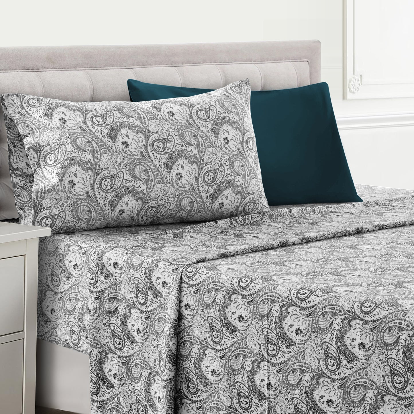 Lux Decor 4/6 Pieces Paisley Bed Sheet, Breathable Hotel Style Sheets, 100% polyester Sheets Deep Pockets, Easy-Fit, Soft & Wrinkle Free Cooling Bed Sheets, 6 Pc includes 4 pillowcases and 4 Pc (Twin & Twin xl) includes 2 pillowcases