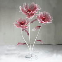 1 Set Of 3 Red Silk Mesh Peonies