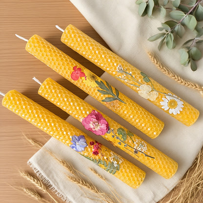 4 Beautiful Floral Cone-shaped Candle Holders, 10-inch Long Decorative Candles Cylindrical Candles for Holiday Parties And Celebrations. Ideal for Gifting On Valentine's Day, Mother's Day, And During The Cherry Blossom Season.