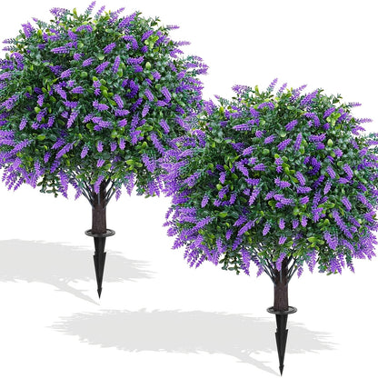 Artificial Topiary Ball Trees for Outdoor & Indoor Decor – UV Resistant Faux Lavender, Azalea & Pansy Shrubs with Ground Spike – Evergreen Fake Plants for Front Porch, Garden & Backyard (Single & 2 Pack)