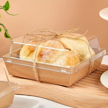 50pcs Paper Cooked Food Box with Clear Lid A 49Ft Brown String Kraft Bread Box Suitable for Dessert Sandwich Cake Biscuit Wedding Birthday Party Camping Picnic (25pcs Brown Box And 25pcs Lid)