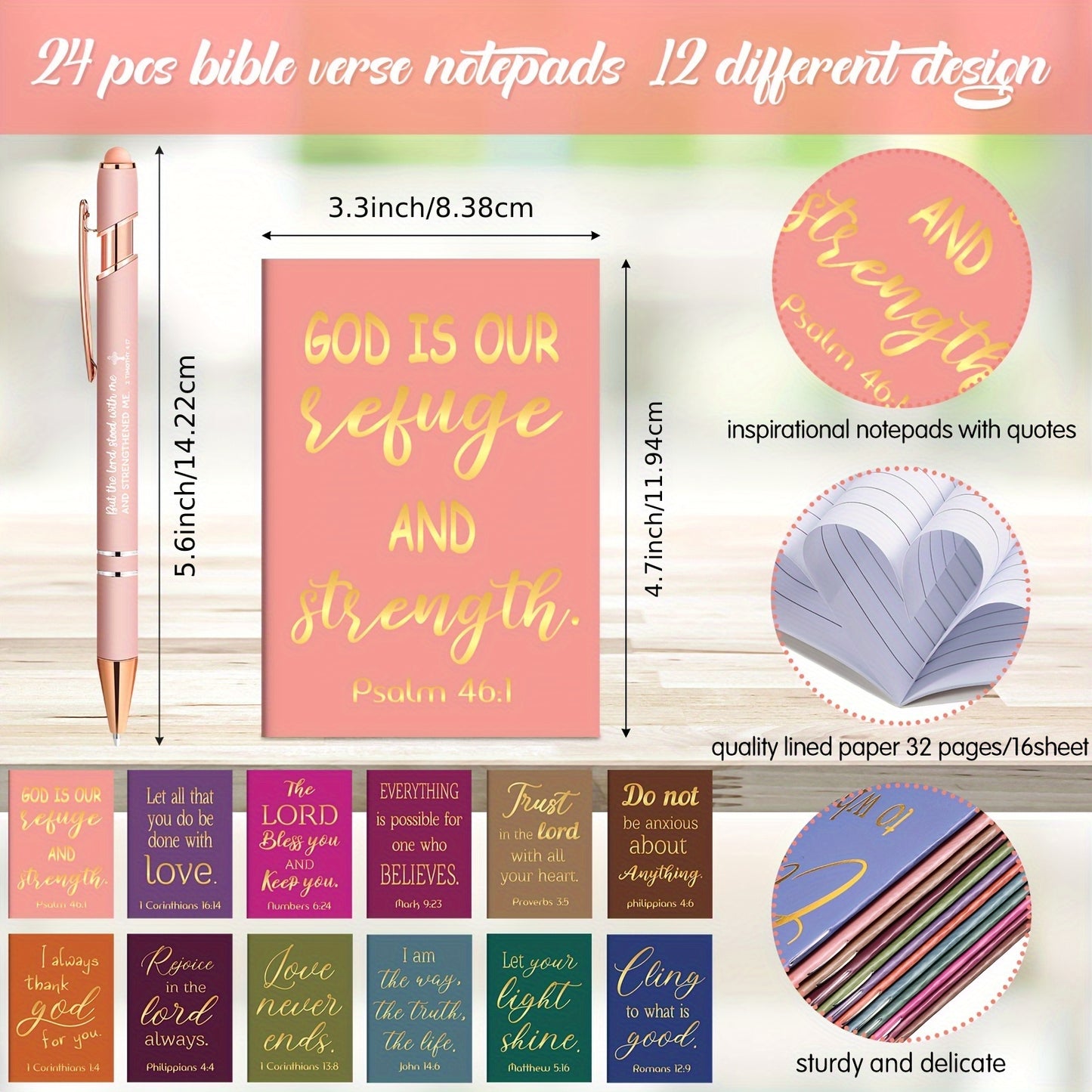 72pcs Christian Gifts Set Bulk Religious Notebooks Quote Inspirational Ballpoint Pens Verse Keychain Spring Inspirational Gifts for Office Party Packs (Religion) Halloween ChristmasChristmas