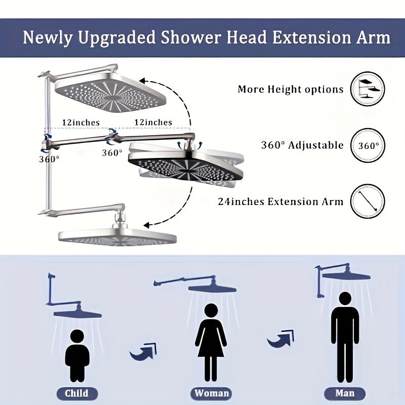 Shower Head with Handheld, 12 Inch Rain/Rainfall Shower Head Combo High Pressure with 4 Function Handheld Shower Head, 3-Way Diverter, 2-Stage Extension Arm And 71' Hose for Shower Use Solely For shower use solely