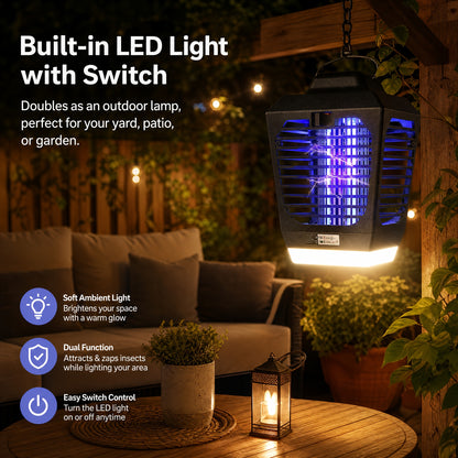 IPX4 Waterproof Bug Zapper Plug-In – Electric Flying Insect Trap with LED Light & ABS Housing, Indoor Mosquito Zapper for Home, Bedroom, Kitchen & Patio, Safe Chemical-Free Fly Trap – Black