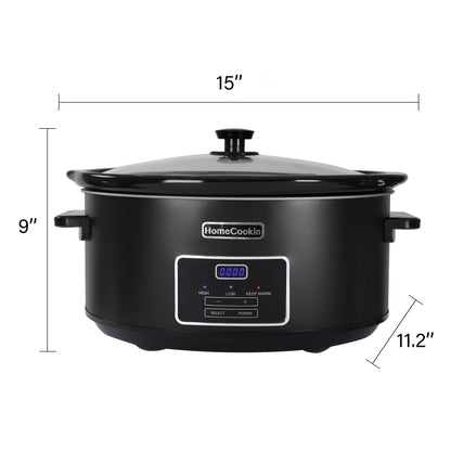 Homecookin Digital Slow Cooker with Non-Stick Ceramic Bowl - Programmable Countdown Timer & Keep Warm Function, Perfect for Family Meals, Soups, Stews, Holiday Cooking, House Party