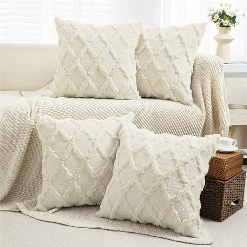 4pcs Throw Pillow Covers 18x18 Boho Decorative Pillow Covers Soft Plush Short Faux Wool Couch Pillow Covers Luxury Cushion Covers For Sofa Bedroom Living Room