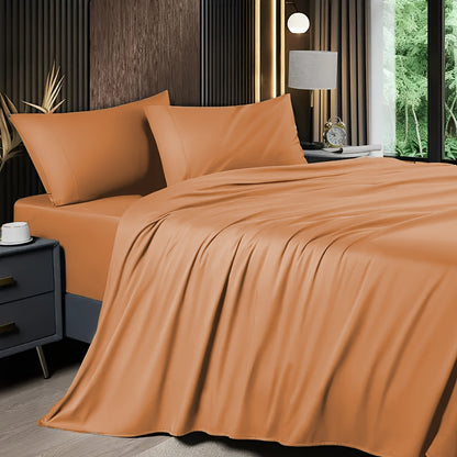 4pcs 2200TC Cooling Bamboo Bed Sheet Set Summer Chill Collection-16" Deep Pocket - Silky Soft Luxury Bedding W/ Flat Sheet, Fitted Sheet & Pillowcases (Beat The Hea Stay Cool All Night) Queen Size Sheet Set Breathable Sheets Sets Queen Size Gifts
