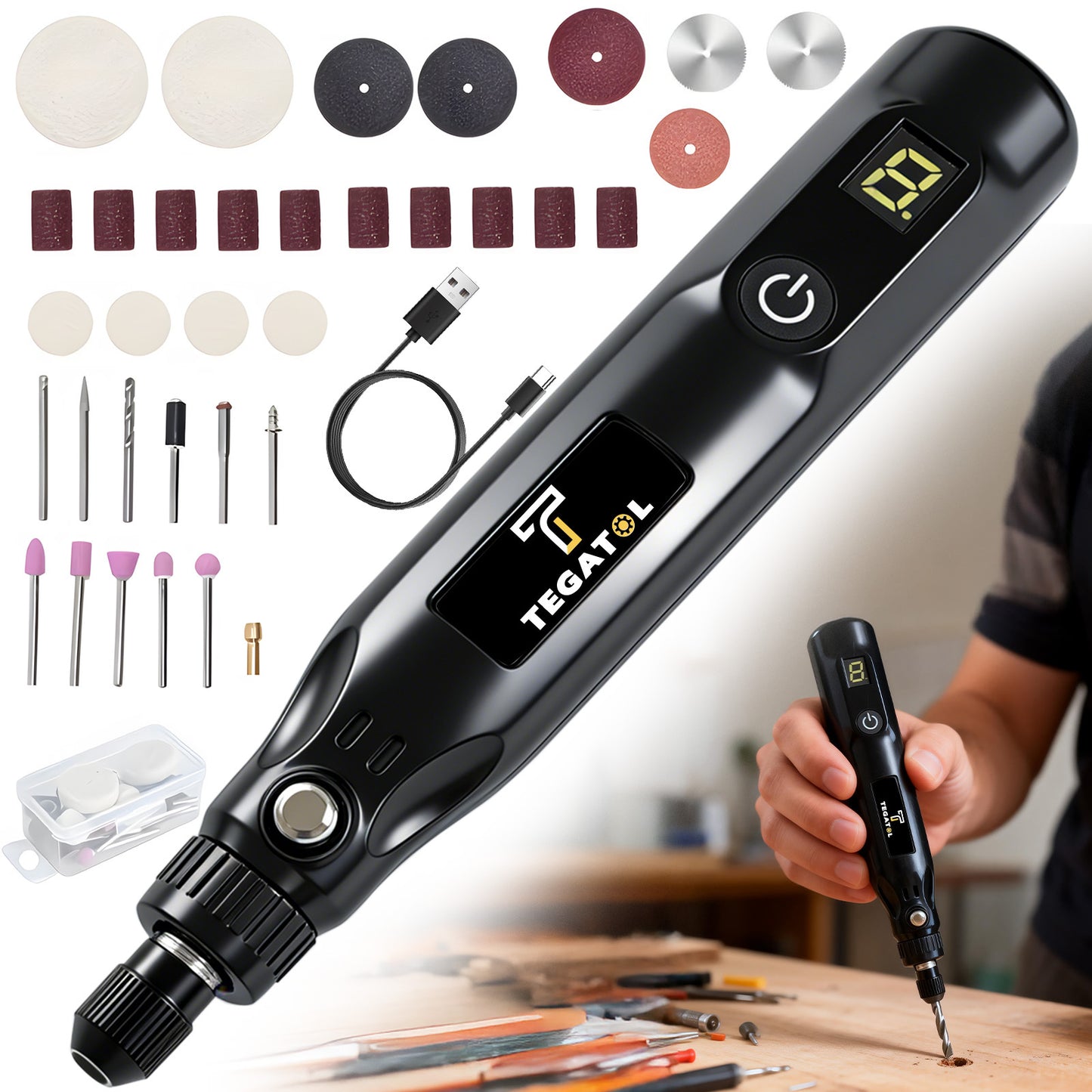 Mini Cordless Rotary Power Tool Set 3.7V USB Charging Multifunctional Tool, Suitable for Grinding, Polishing, Drilling, Etching, Carving and DIY Creation, Holiday Gifts, Local Warehouse