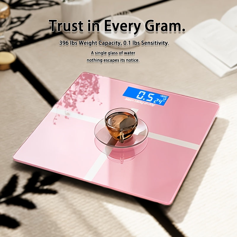 Digital Bathroom Scale High Precision – 396 lb Capacity Electronic Weight Scale with LCD Display, Available with Tape Measure & Storage Rack, Compact Body Weight Scale for Home Bathroom & Fitness