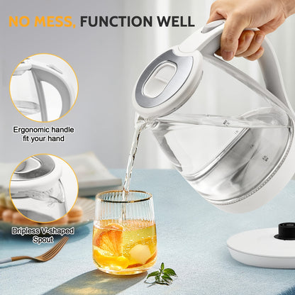 Electric Kettle, Tea Kettle Electric With Water Dispenser - 57.48oz Elegant Glass Tea Pot, 1200W Fast Boiling, LED Indicator, Auto-Shutoff & Boil-Dry Safety - Perfect For Camping & Kitchen - Christmas Gift