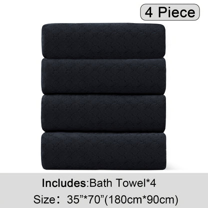 4pcs Oversized Bath Towel Set in Sleek Blue - Ultra Soft, Highly Absorbent, Quick-Dry Microfiber with Diamond Pattern - Includes 4 Bath Towels, and Matching Beach Chair Cover - Ideal for for Bathroom Hotels Gym, Valentine's Day Gift, Wash Cloths
