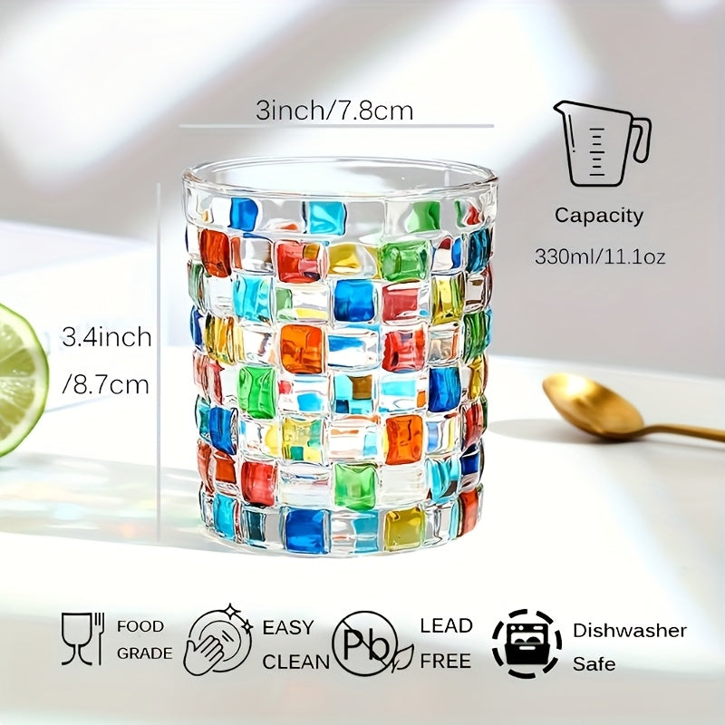 2pcs/4pcs Hand-painted Square Lattice Woven Glass Water Glass Juice Glass Whiskey Glass Hand-painted Colorful Glass Beer Glass, Home Bar Essentials, Entertaining Glassware, Decorative Glassware, Artistic Drinkware, Highquality Glassware, Handcrafted Glass