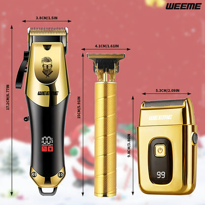 [Ideal Gift] 3pcs Set Golden Hair Clippers Professional, Beard Trimmer, T-Blade Trimmer Kit For Men, Cordless Hair Cutting And Styling Tools, Golden Design Shaver, Ideal Birthday Father's Day Gift For Men