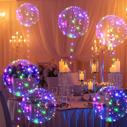 40 Packs (20pcs Balloon +20pcs LED Lights) Glowing LED Bubble Balloon Set LED Bubbles, Suitable for Birthday Wedding Love Christmas Halloween Party Gift Easter Mother'S Day Graduation Football Decor Summer Beach Helium&Battery Not Include
