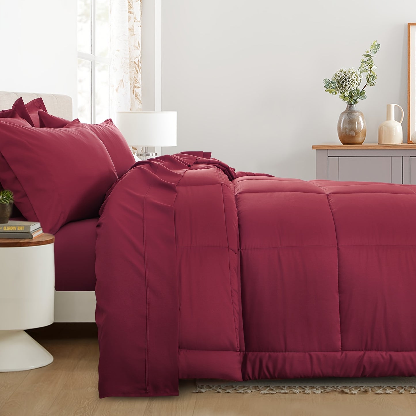 7pcs Comforter Set-Luxury Soft Fluffy Bedding With 1 Comforter, 1 Fitted Sheet, 1 Flat Sheet, And 4 Pillowcases & Pillow Cover-All Season Quilte Set Queen, Hypoallergenic, Breathable, Easy Care, Valentine'S Day Bed In A Bag, Gifts For Her