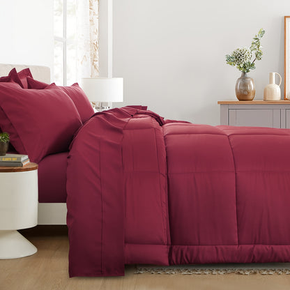 7pcs Comforter Set-Luxury Soft Fluffy Bedding With 1 Comforter, 1 Fitted Sheet, 1 Flat Sheet, And 4 Pillowcases & Pillow Cover-All Season Quilte Set Queen, Hypoallergenic, Breathable, Easy Care, Valentine'S Day Bed In A Bag, Gifts For Her
