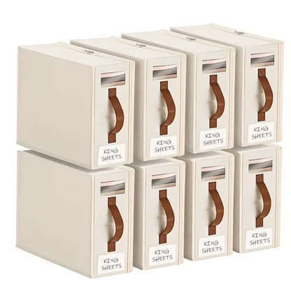 4/8pcs Storage Bed Sheet Organizer, Bed Sheet Storage Boxes And Clothing Storage Boxes, Suitable for Wardrobes, Under Beds, And Closets, Can Store Clothes, Bed Sheets, Down Quilts, Etc, Box with Transparent Window, Under-Bed Storage