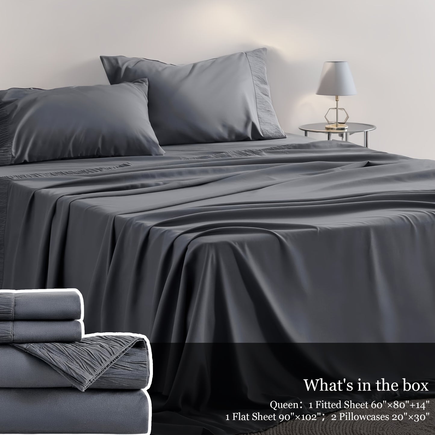 Queen Size 4pcs Sheet Set - Premium Ultra Soft & Breathable Bed Sheets - Cooling Hotel Luxury Bedding Collection - Includes 1 Flat Sheet, 1 Fitted Sheet & 2 Pillowcases - Wrinkle-Free, Easy Care - Cozy Comfort For All Seasons