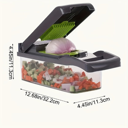 16-in-1 Manual Vegetable Chopper Set | With 8 Stainless Steel Blades, 304 Container, Peeler, and Filter | Easy Meal Preparation, Professional Onion, Carrot, and Garlic Slicer | Kitchen Supplies
