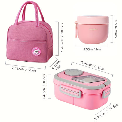 2-Layer Bento Box Set with Multiple Compartments | Bento Box, Cup, Bag, Cutlery, and Sauce Box - Microwave Safe, Temperature-Retentive, Suitable for School, Work, and Outdoor Meals