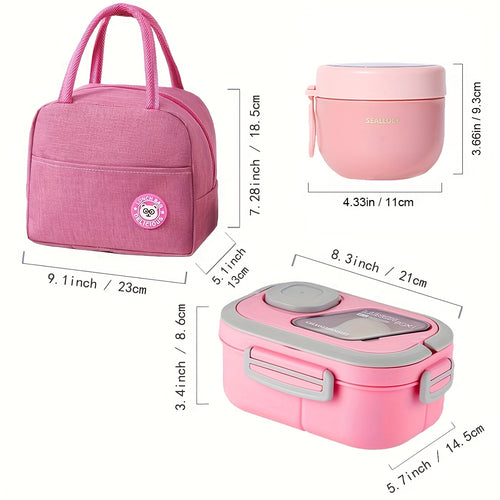 2-Layer Bento Box Set with Multiple Compartments | Bento Box, Cup, Bag, Cutlery, and Sauce Box - Microwave Safe, Temperature-Retentive, Suitable for School, Work, and Outdoor Meals
