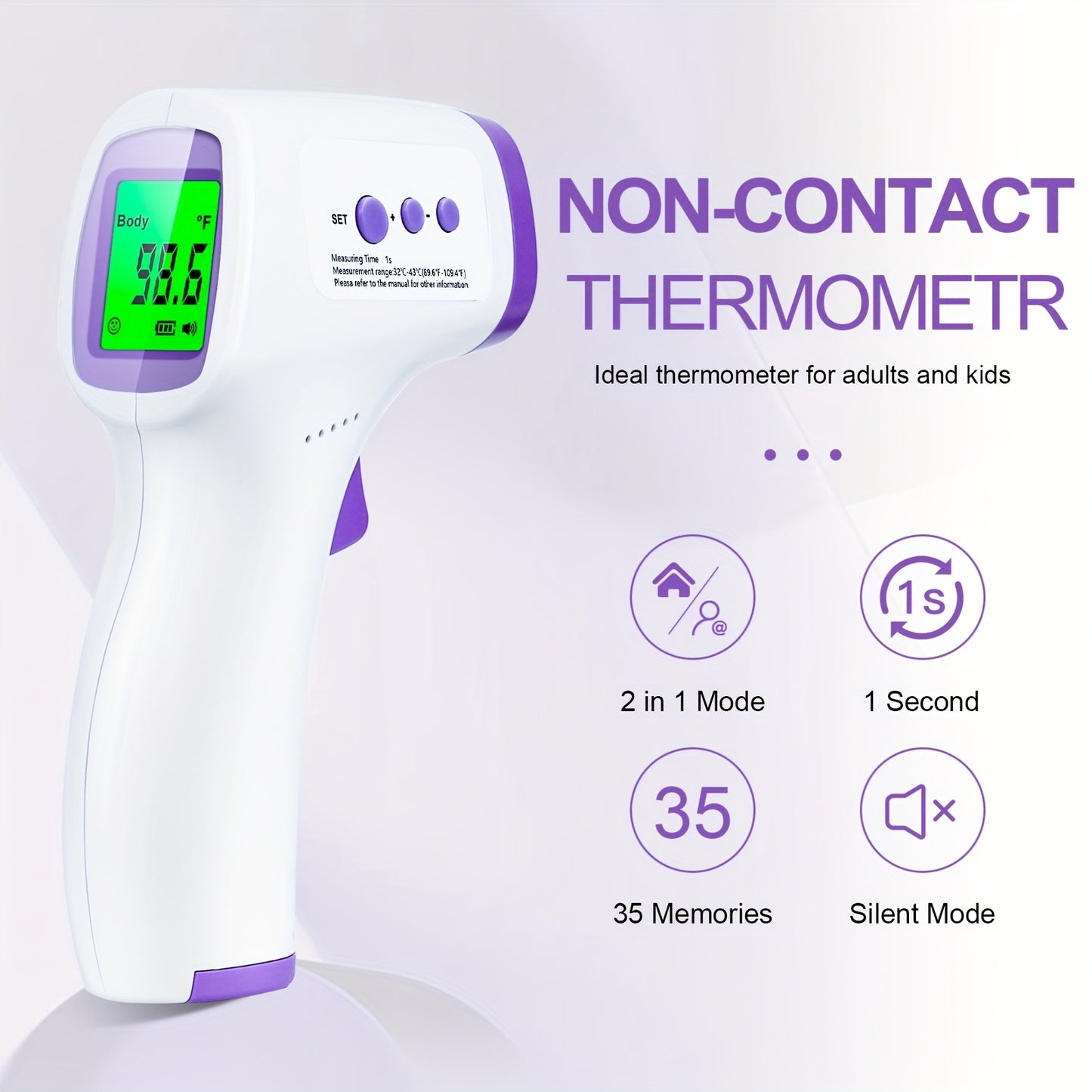 Non-Contact Forehead Thermometer Digital Infrared – 1-Second Instant Reading, Fever Alarm, 3-in-1 Forehead & Object Mode, FSA HSA Eligible, Silent & Memory Mode, 3 Backlights