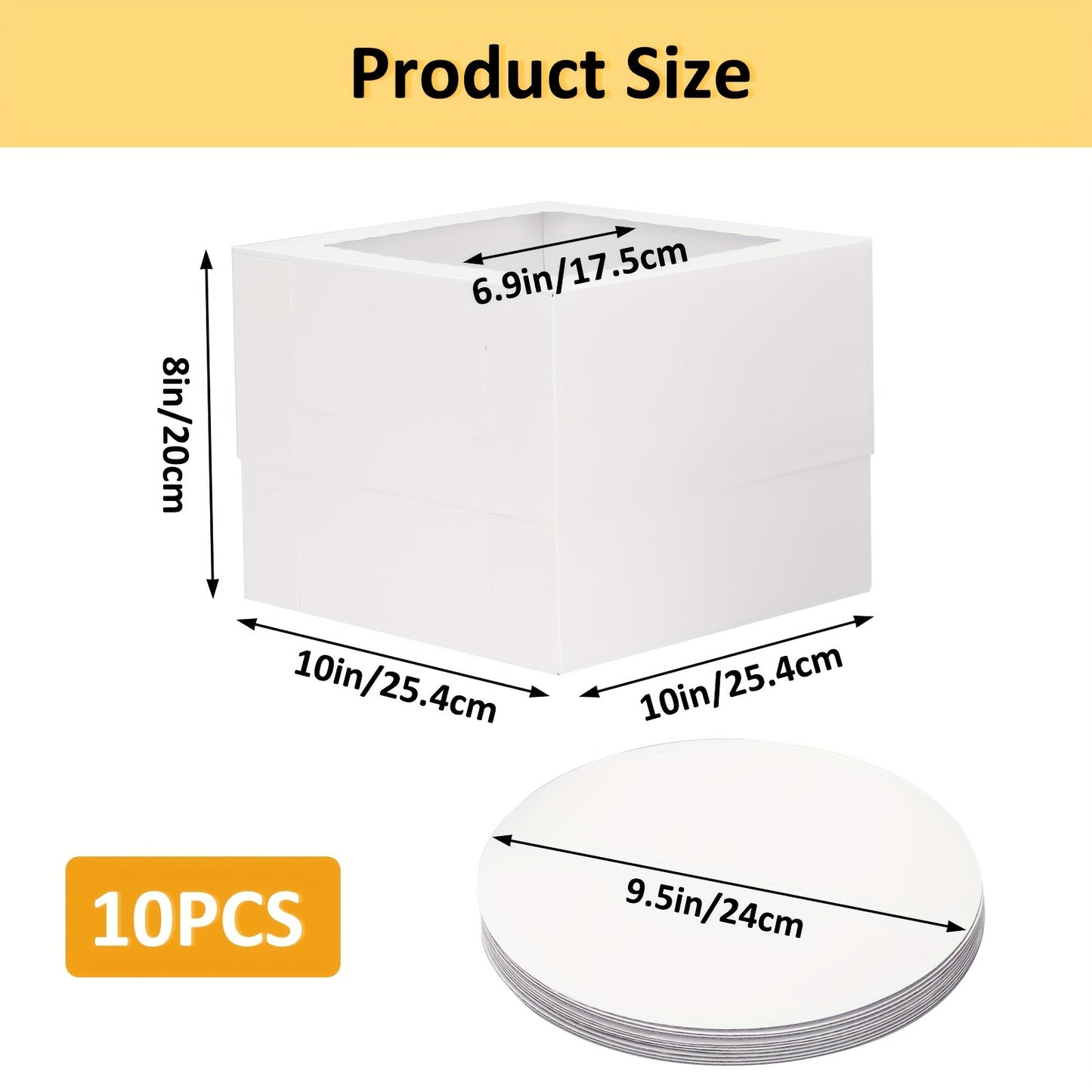 TOMNK 10pcs Tall Cake Boxes with Boards, Multi-Layer Cake Boxes Set, Cake Organizers, Gift Boxes, White Bakery Box, Pastry Boxes, Cajas Pasteles for Birthday Party, Wedding And Father's Day, 10x10x8in