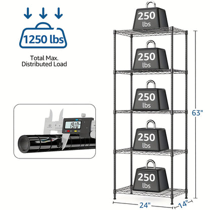 MZG Heavy-Duty Adjustable 5/4 Shelf Metal Storage Shelving Unit - Industrial Garage, Pantry, Kitchen, Workshop Organizer Tool-Free Assembly, Space-Saving Shelving Rack For Home, Commercial Use Open Shelf Design, Sturdy Construction, Utility Shelves