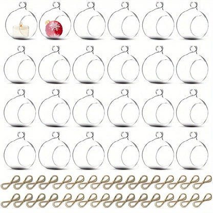 24pcs/36pcs 6cm Hanging Glass Ball Candle Holder, Glass Tea Lamp Candle Holder, Glass Ball Plant Crystal Ball, Used for Wedding Family Party Tree Decoration