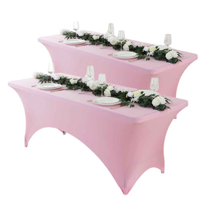2pc 4ft/6ft/8ft Spandex Tablecloth, Fitted tablecloth, Wrinkle Resistant Stretchable Rectangle Table Cover For Event, Wedding & Parties