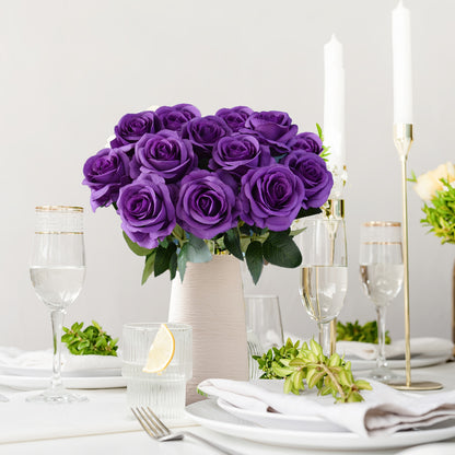 10pcs Eternal Blossom Purple Roses Purple Flowers Artificial Flowers Bulk, Halloween Costume Party 19.69inch Silkly Artificial Rose Fake Rose Blossom Bridal Bouquet For Home Wedding Decor Festival Decor Thanksgiving Christmas Gift (Purple)