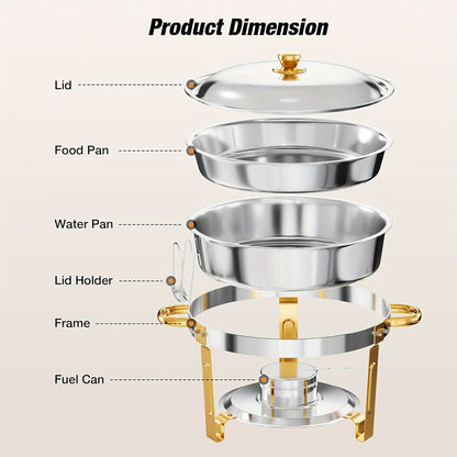 6/9QT Chafing Dishes For Buffet, 1/2/4/6 Pack Round Chafing Dish Buffet Set, High Grade Stainless Steel Buffet Food Warmers Sets For Catering Events Parties Dinners With Complete Set, Golden And Silver, Only For Cooking