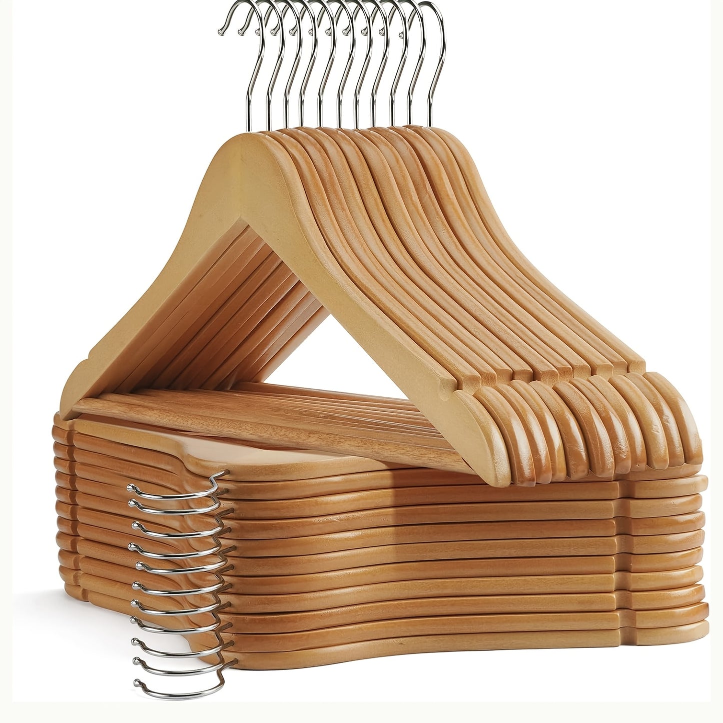 30/20/10pcs Heavy-Duty Solid Wood Clothes Hangers - Suitable for Heavy Coats, Jackets, Dresses - Space-Saving Sturdy Standalone Hangers Suitable for Home, Office, Hotel; Durable Wood Hangers for Wardrobe, Wood for Fashion Enthusiasts
