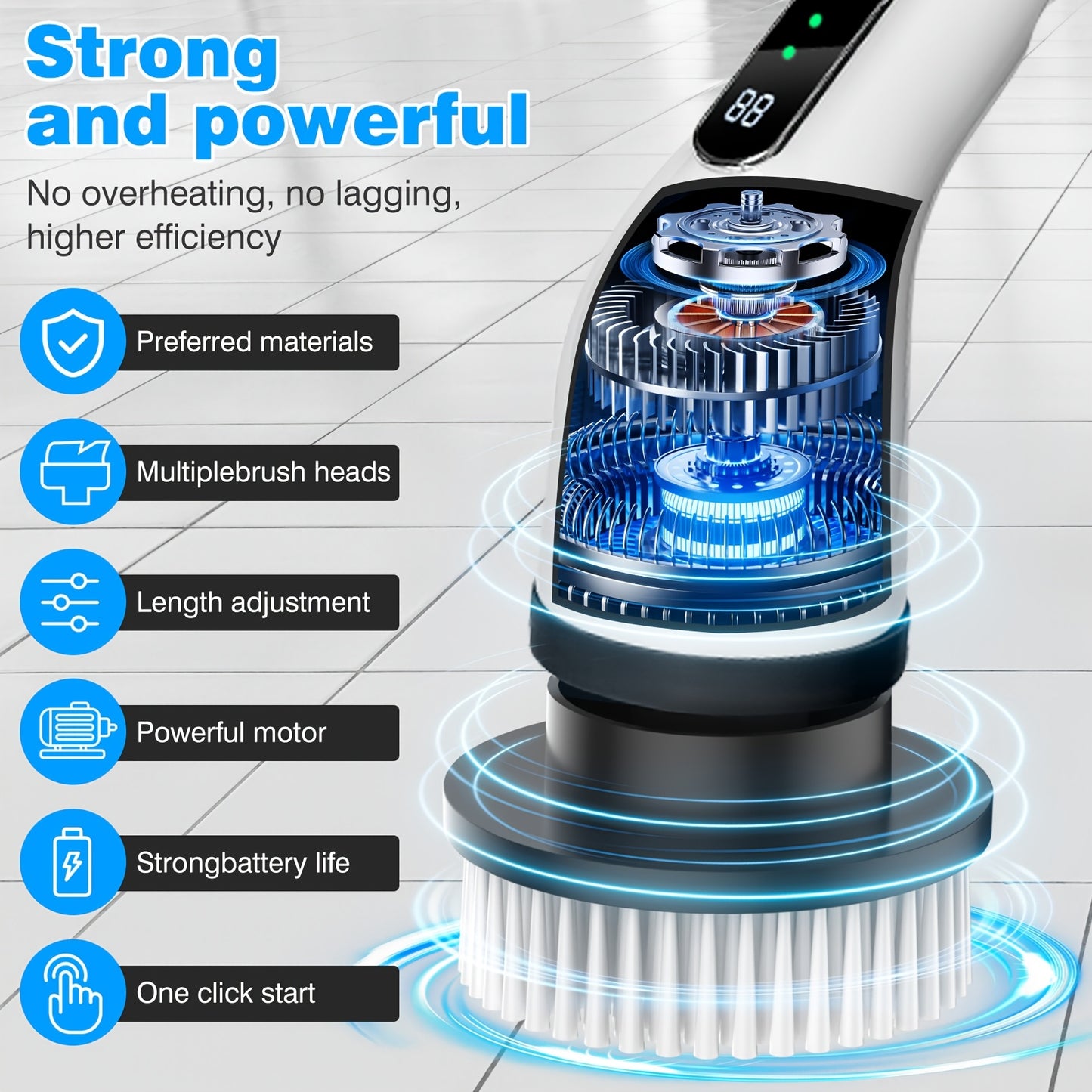 2024 Electric Spin Scrubber, Dual Adjustable Speeds Electric Scrubber for Cleaning, Adjustable & Detachable Handle Shower Scrubber with 7 Replaceable Brush Heads for Floor, Bathroom, Tub, Tile