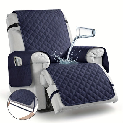 100% Waterproof Recliner Chair Cover, 1pc Non-Slip Recliner Covers With Pocket, Washable Reclining Chair Cover For Dogs Cats, Furniture Protector With Adjustable Strap, Home Decor