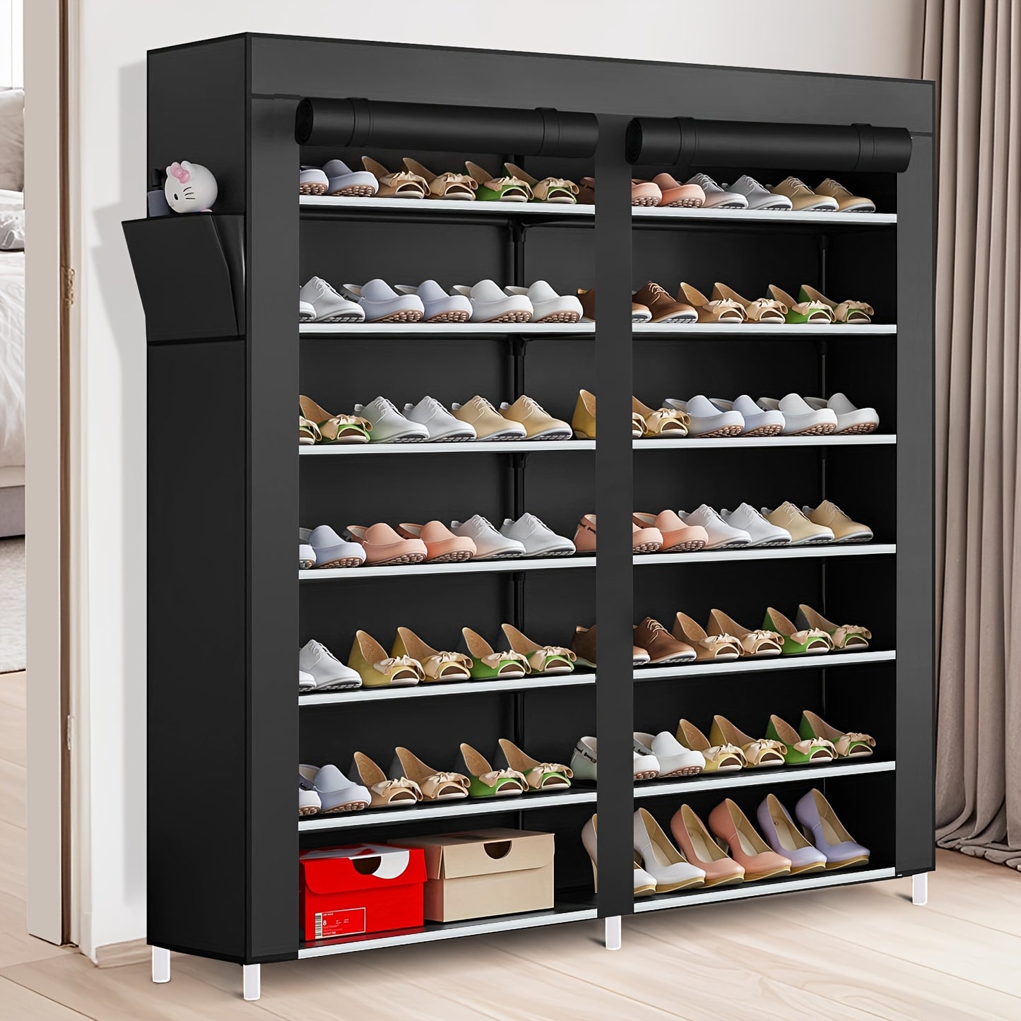 7/9-Layer Shoe Rack Organizer, Shoe Rack, Shoe Cabinet, Shoe Storage Box, Double-Row Shoe Rack Dust Cover Non-Woven Fabric, Space-Saving, Large Capacity, Easy Assembly, Portable Shoe Cabinet. Home And Dormitory Storage, Can Hold 42 Pairs of Shoes