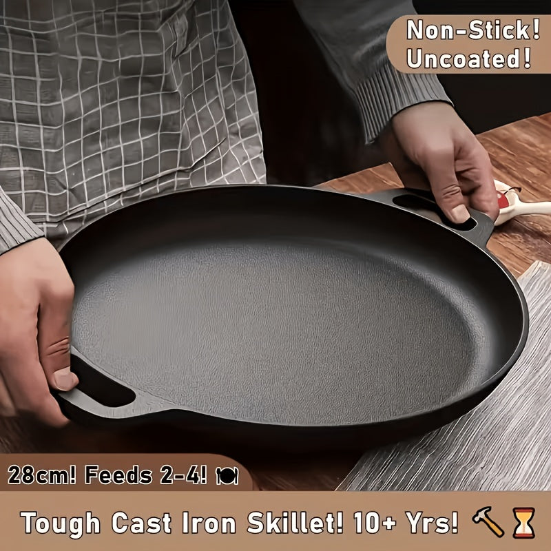 Pre-Seasoned Cast Iron Skillet | 11.02 Inch Round Grill Pan with Dual Large Loop Handles, Durable And Even-Heating, Suitable for Oven, Stovetop, Grill Or Campfires, Ideal for Pizza Lovers, Kitchen Gadget