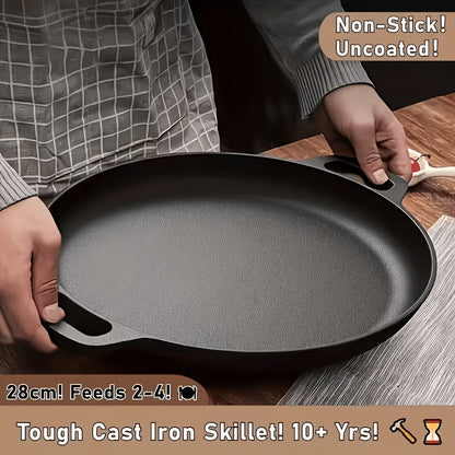 Pre-Seasoned Cast Iron Skillet | 11.02 Inch Round Grill Pan with Dual Large Loop Handles, Durable And Even-Heating, Suitable for Oven, Stovetop, Grill Or Campfires, Ideal for Pizza Lovers, Kitchen Gadget